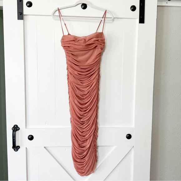 House of CB Sirene Mesh Dress Gathered Organza Antique Rose Pink Size Small - Picture 3 of 10